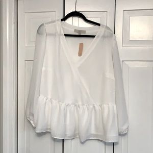 LOFT Plus Checked Peplum Blouse